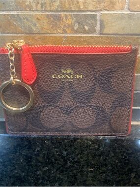 NEW Coach Women's Mini Skinny Id Case In Signature Canvas in Brown 1941 Red